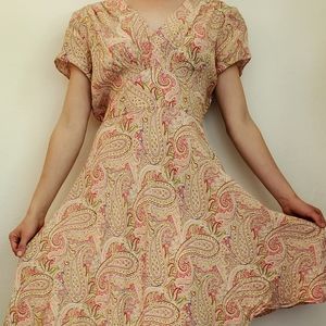 Colorful Paisley V Neck A Line Vintage 70s Dress